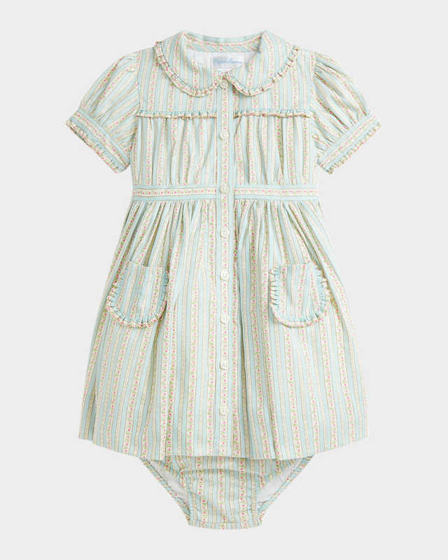 Girl's Floral-Print Dress W/ Bloomers, Size 9M-